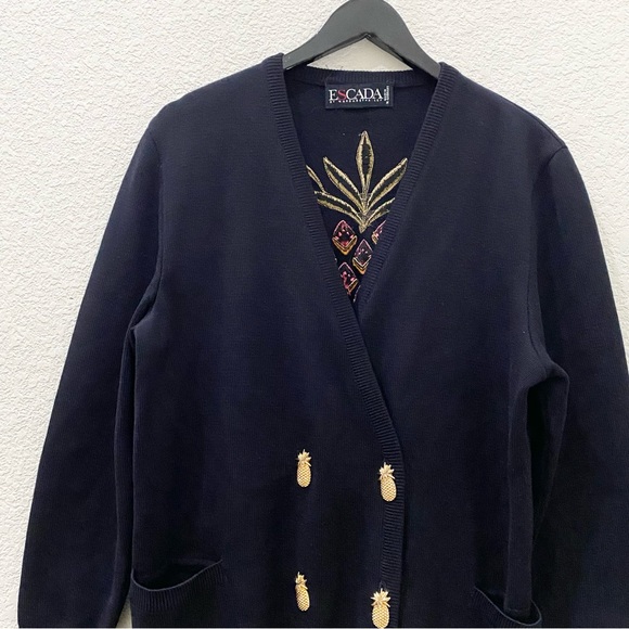 Vintage ESCADA Black Double Breasted Embroidered Back Cardigan Sweater Size 40 - Picture 9 of 16